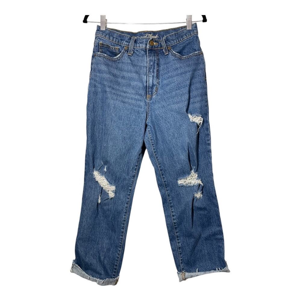 Universal Thread Vintage Straight Jeans High Rise Ripped Raw Fray Hem Sz 8 or 29